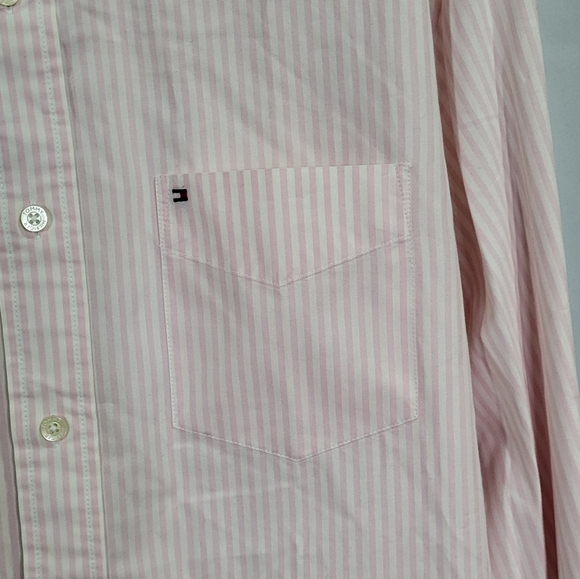 Tommy Hilfiger Men's Pink Striped Academy Poplin Casual Button Down Shirt Med - Picture 6 of 10